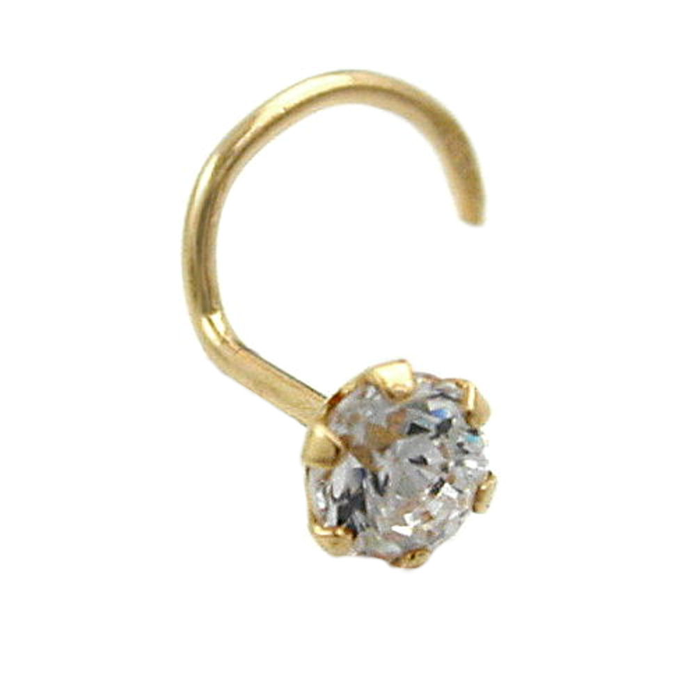 nose screw piercing 3mm white square cubic zirconia 18k gold