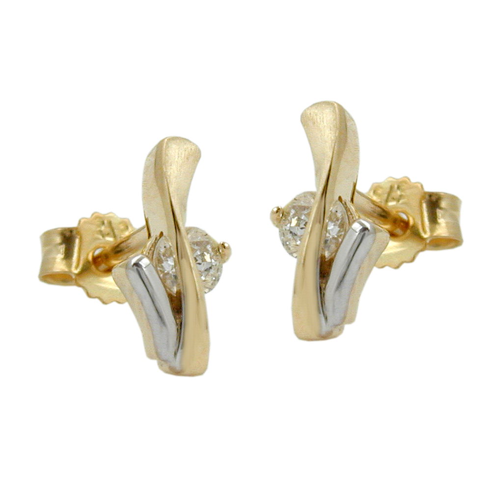 stud earrings two tone with zirconias 9k gold
