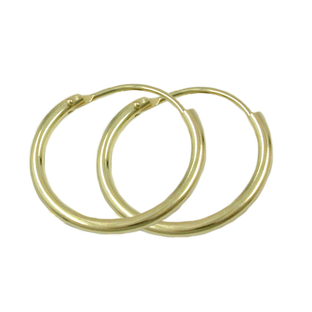 hoop earrings 15x1.1 mm wire plug-in closure shiny 9k gold