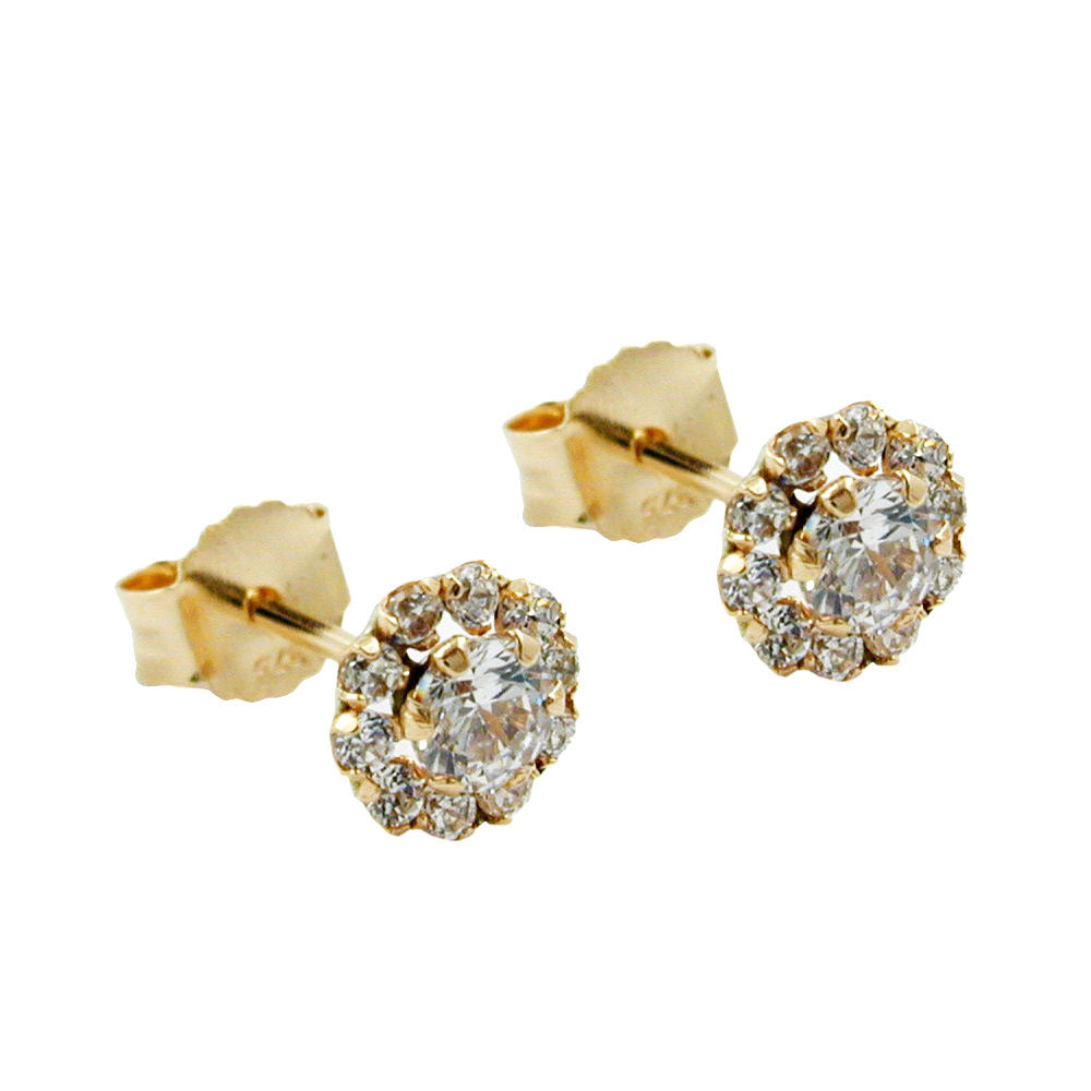 stud earrings flower with zirconias 9k gold