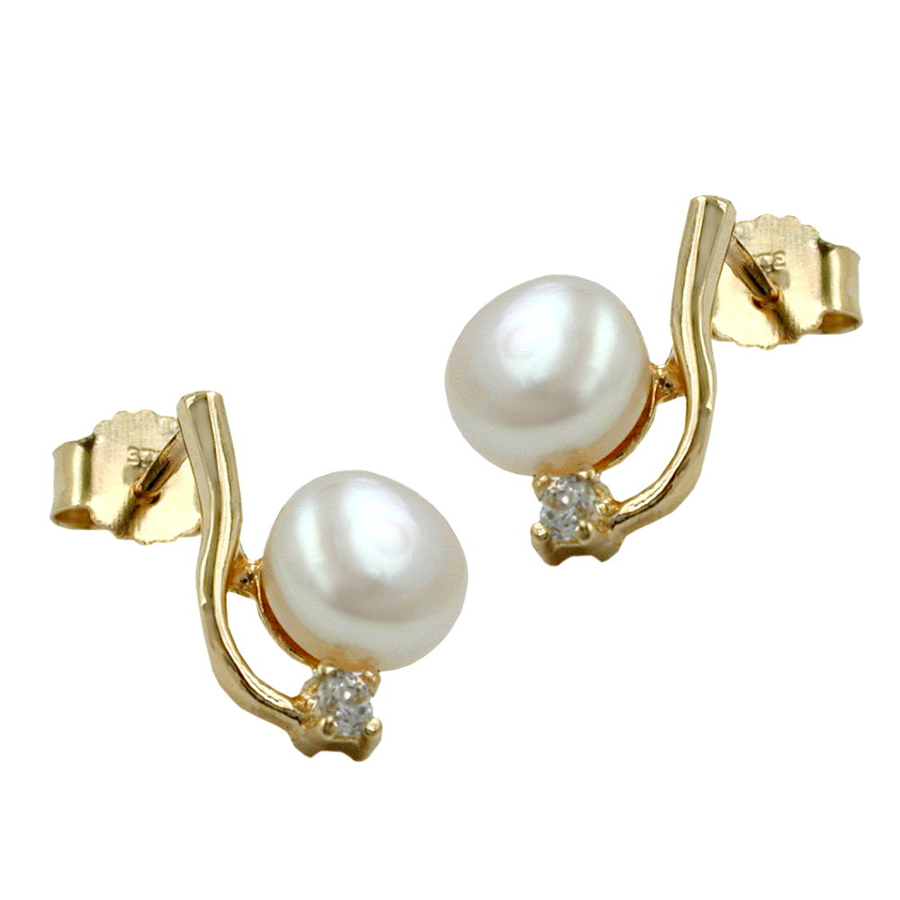 earrings pearl with zirconia 9k gold
