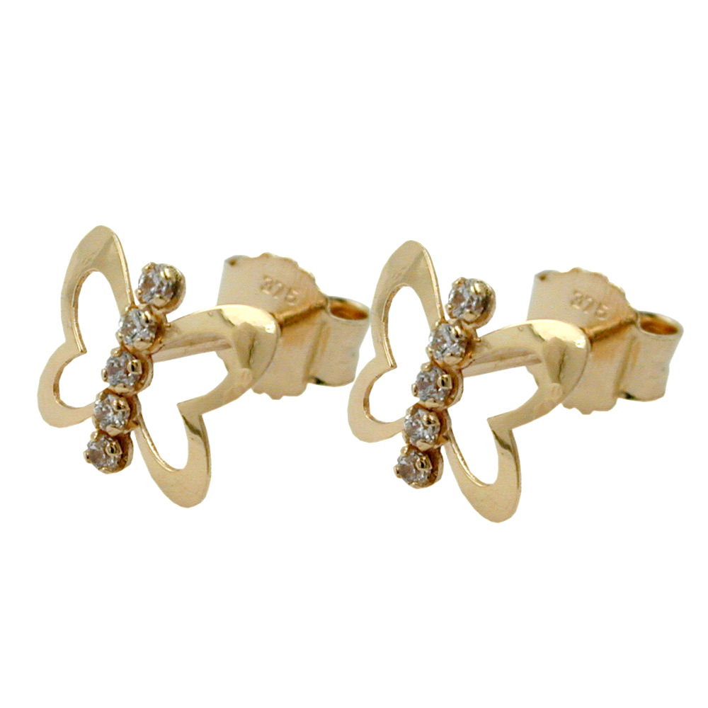 earrings butterfly zirconia 9k gold