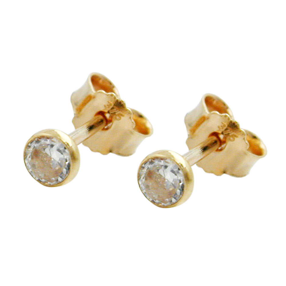 stud earring 3mm zirconia 9kt gold