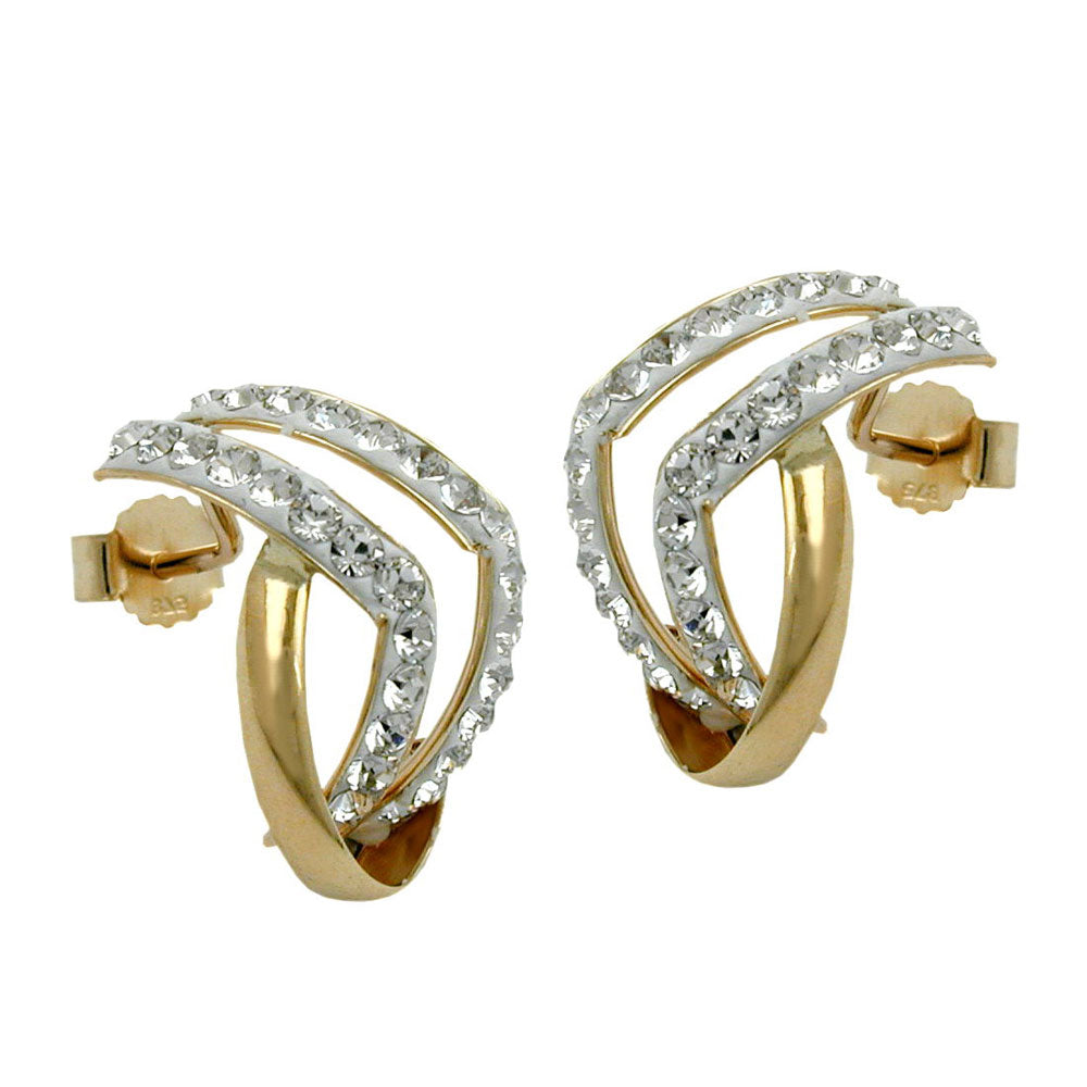 stud earrings 15x8mm half creole with zirconias 9k gold