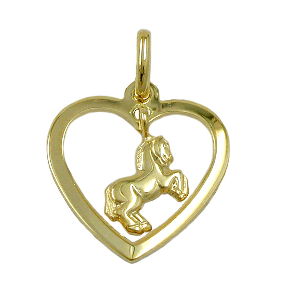 pendant heart with horse 9k gold