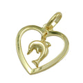 pendant heart with dolphin 9k gold