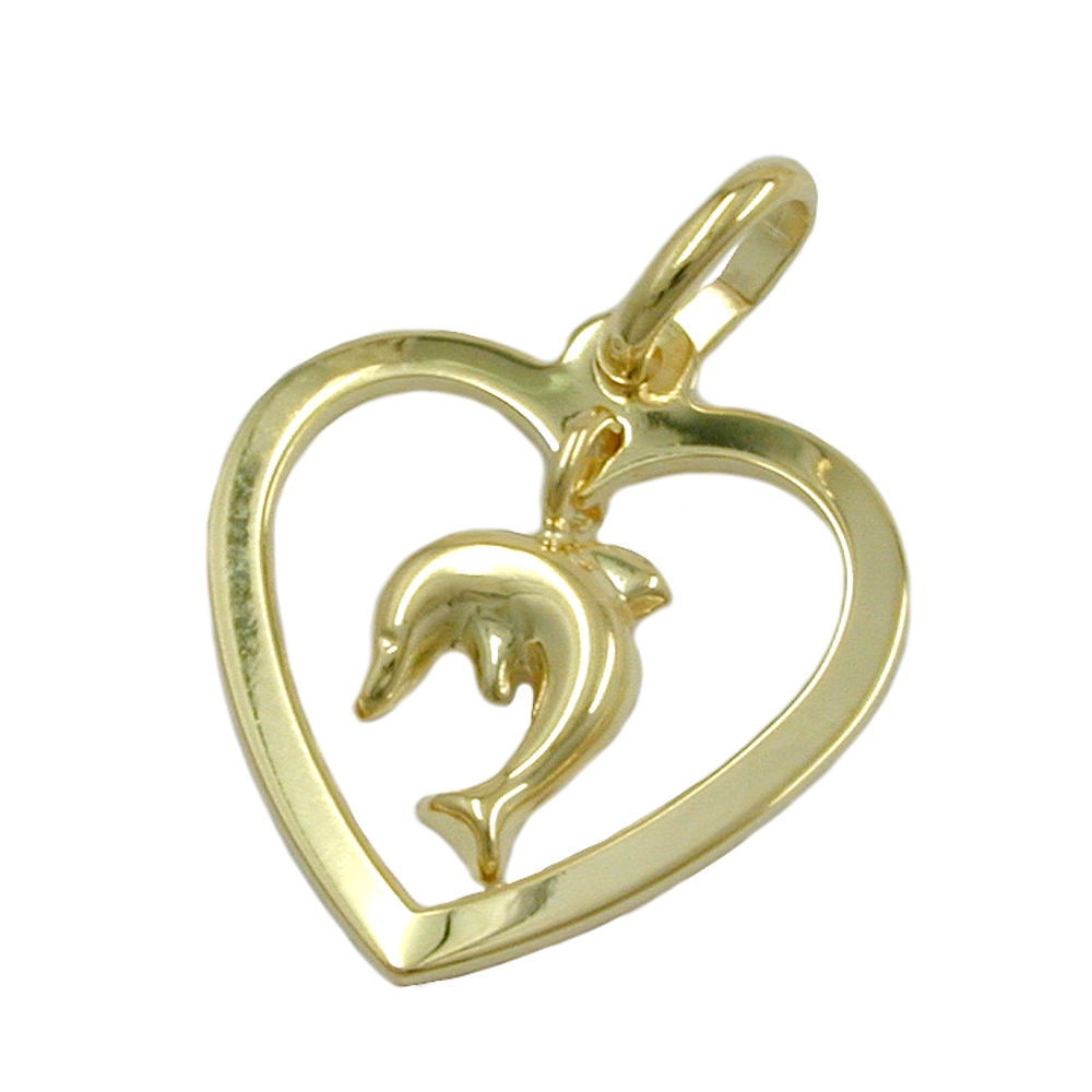 pendant heart with dolphin 9k gold