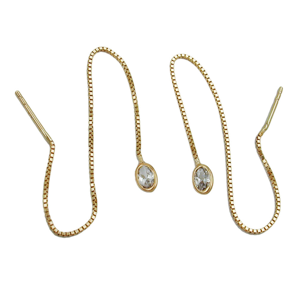 thread earrings pull through earring 93x3mm box chain with cubic zirconia 9kt gold