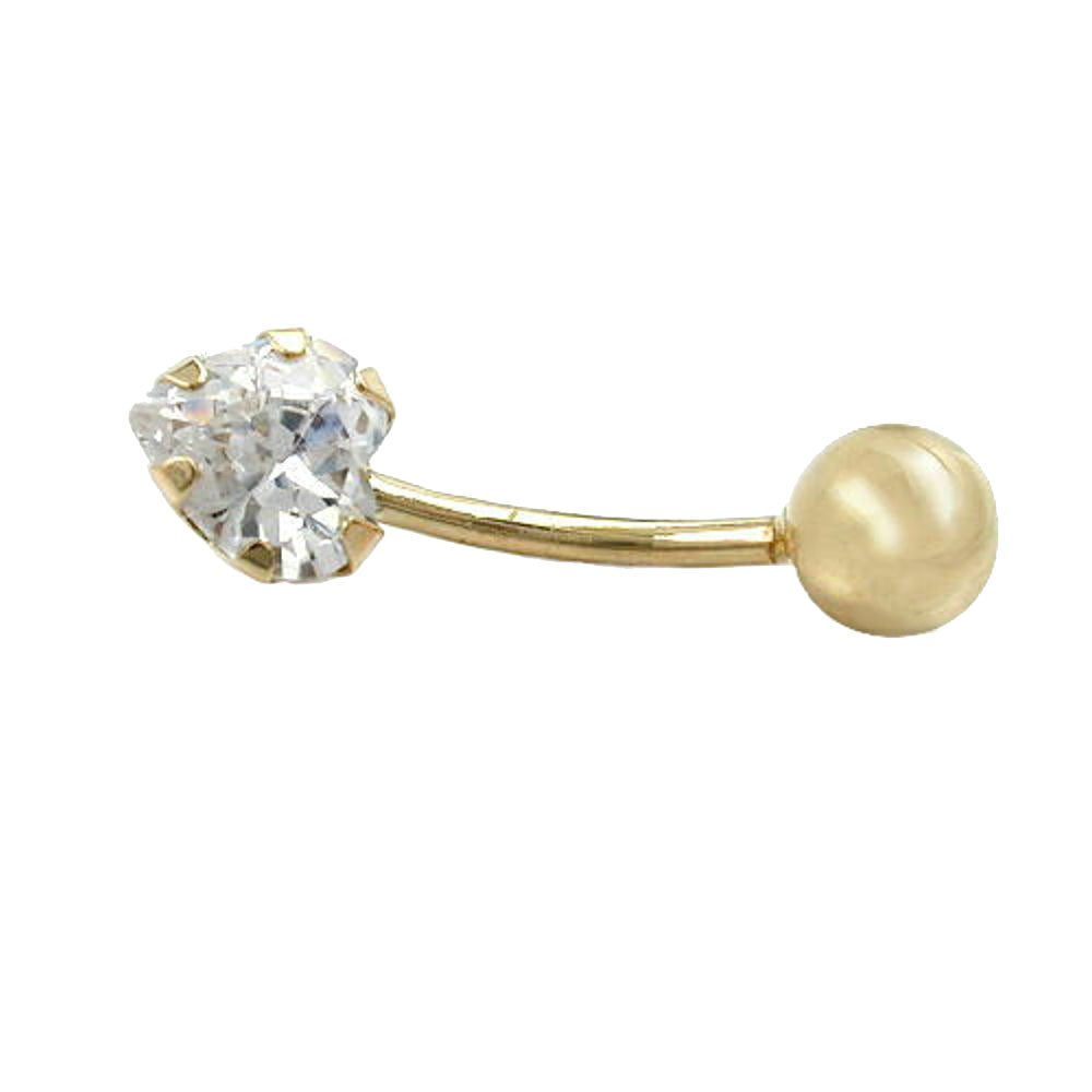 belly button piercing bananabell 20x6mm zirconia heart 14k gold
