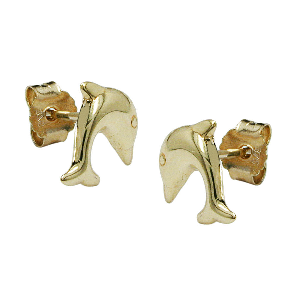 stud earrings 8x7mm jumping dolphin shiny 9k gold