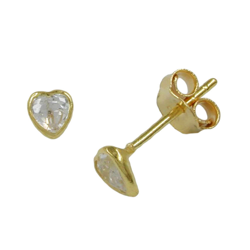 earrings white zirconia heart 9k gold