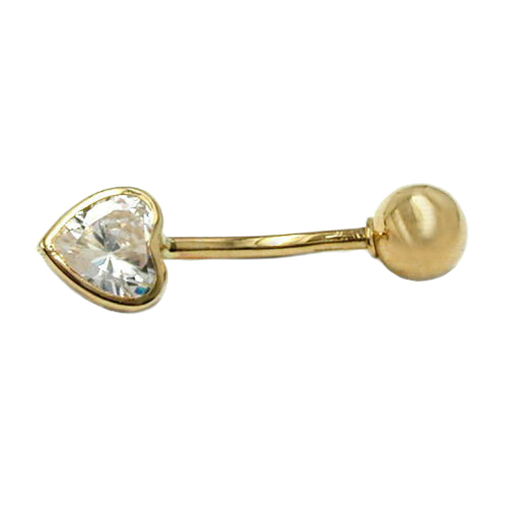 belly button piercing bananabell 20x6mm cubic zirconia heart 14k gold