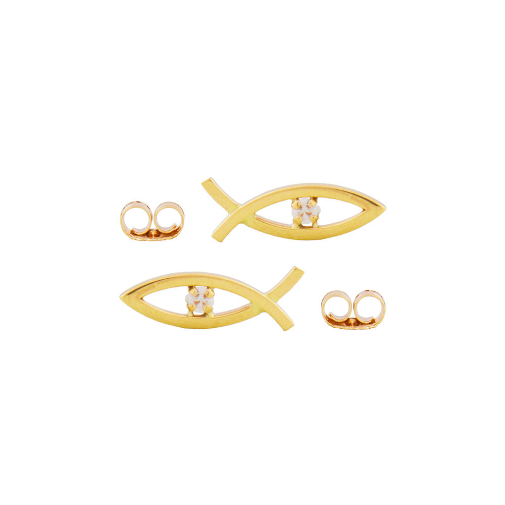 stud earrings 15x5mm jesus sign cubic zirconia 9k gold