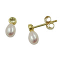 stud earrings zirconia green freshwater pearl 9k gold
