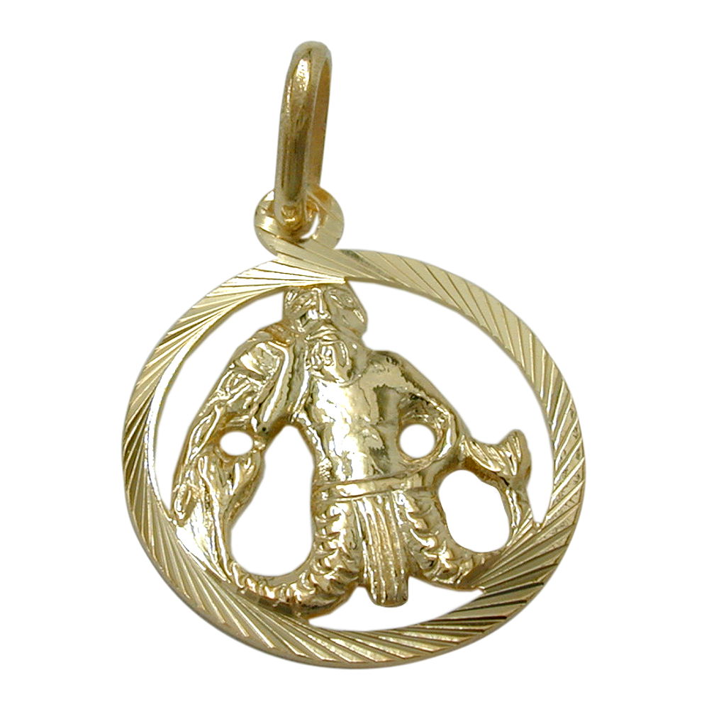 pendant 15mm zodiac sign aquarius 9k gold