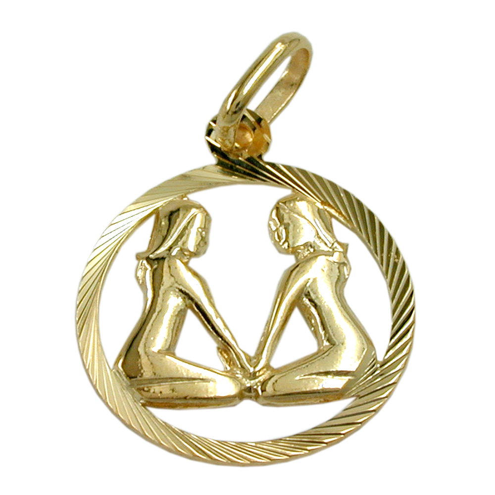 pendant 15mm zodiac sign gemini 9k gold