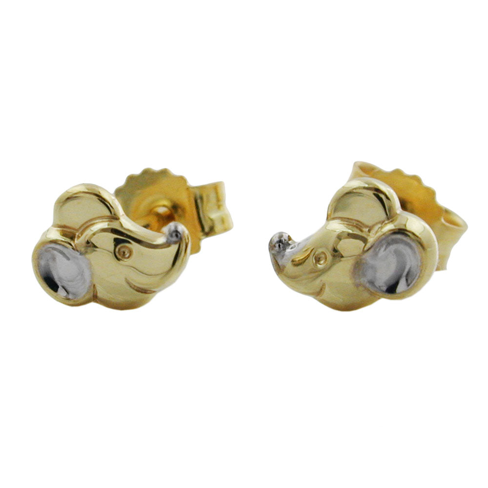 stud earrings mouse-head two tone 9k gold