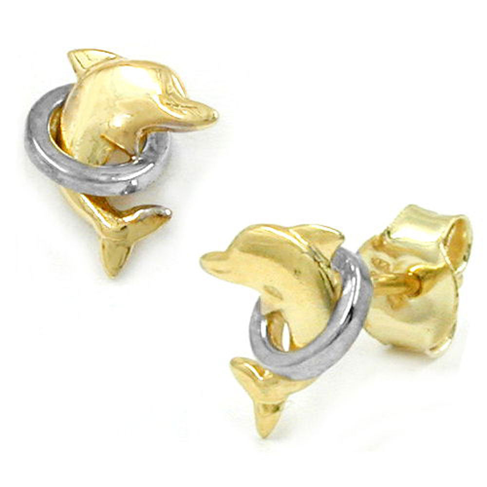 stud earrings dolphin (jumping through a ring) 9k gold