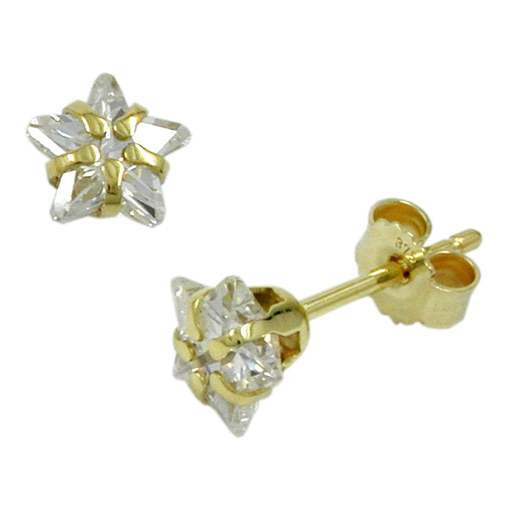 earstuds white zirconia star 9kt gold