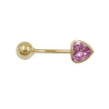 belly button piercing bananabell 20x6mm cubic zirconia heart pink 14k gold