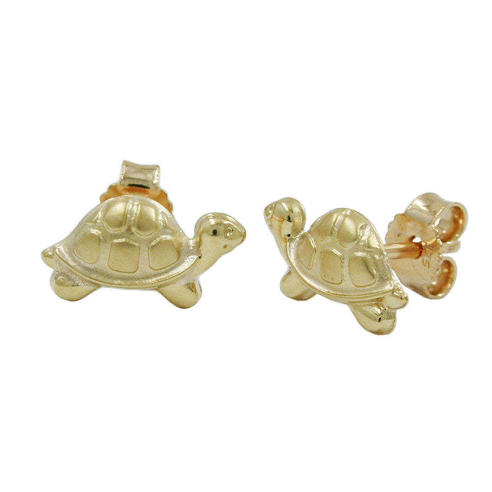 stud earrings 10x6mm turtle matte shiny 9k gold