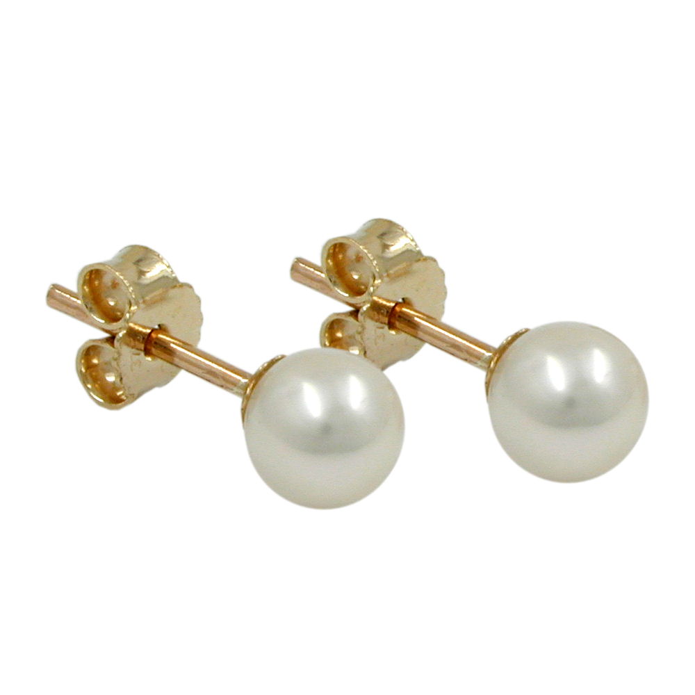 stud earrings 5mm freshwater cultured pearl round 9k gold