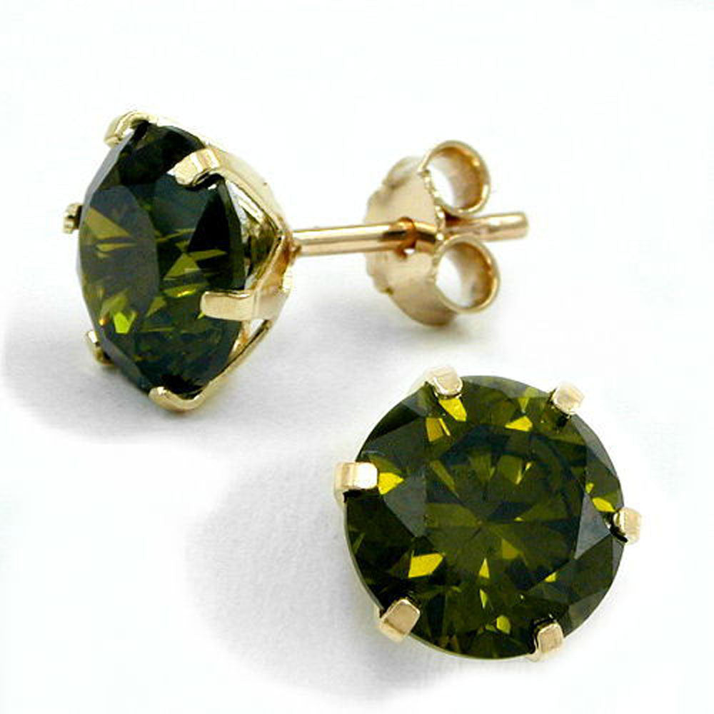 earrings zirconia 8mm olive 9k gold