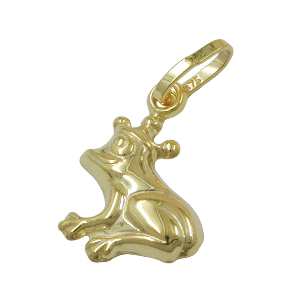 pendant fairytale frog with crown shiny 9k gold