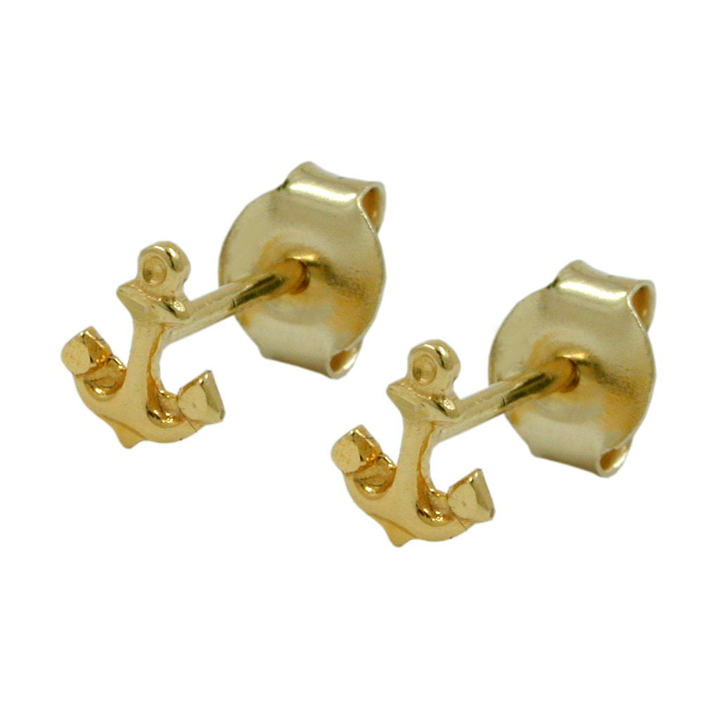 stud earring 5x4mm small anchor 9k gold