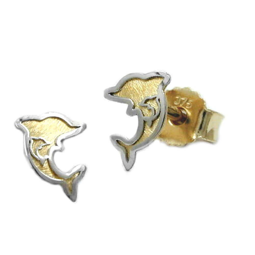 earrings dolphins two tone 9k gold