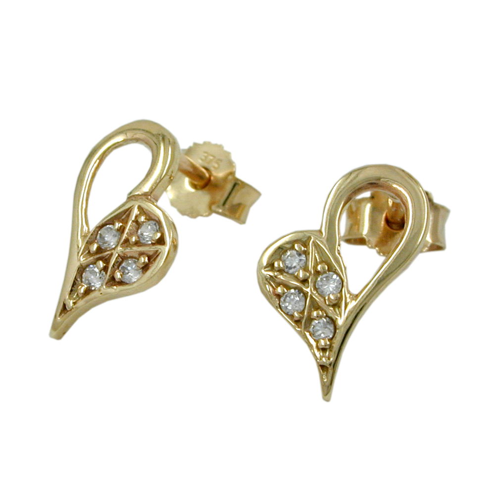 earrings heart-shaped cz 9k gold