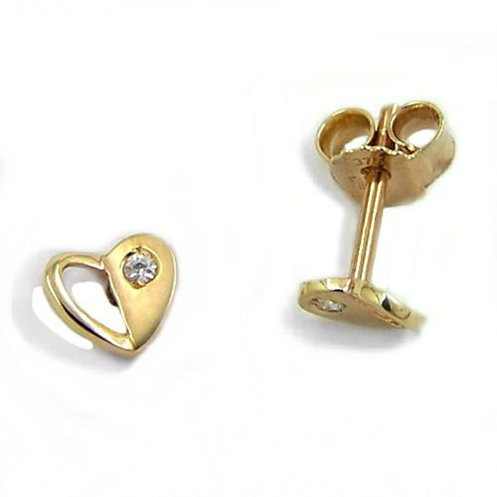 earrings heart white zirconia 9k gold