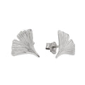 stud earrings 12mm ginkgo leaf shiny 9k white gold