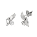stud earrings 11x6mm leaf-shaped with white cubic zirconia 9k white gold