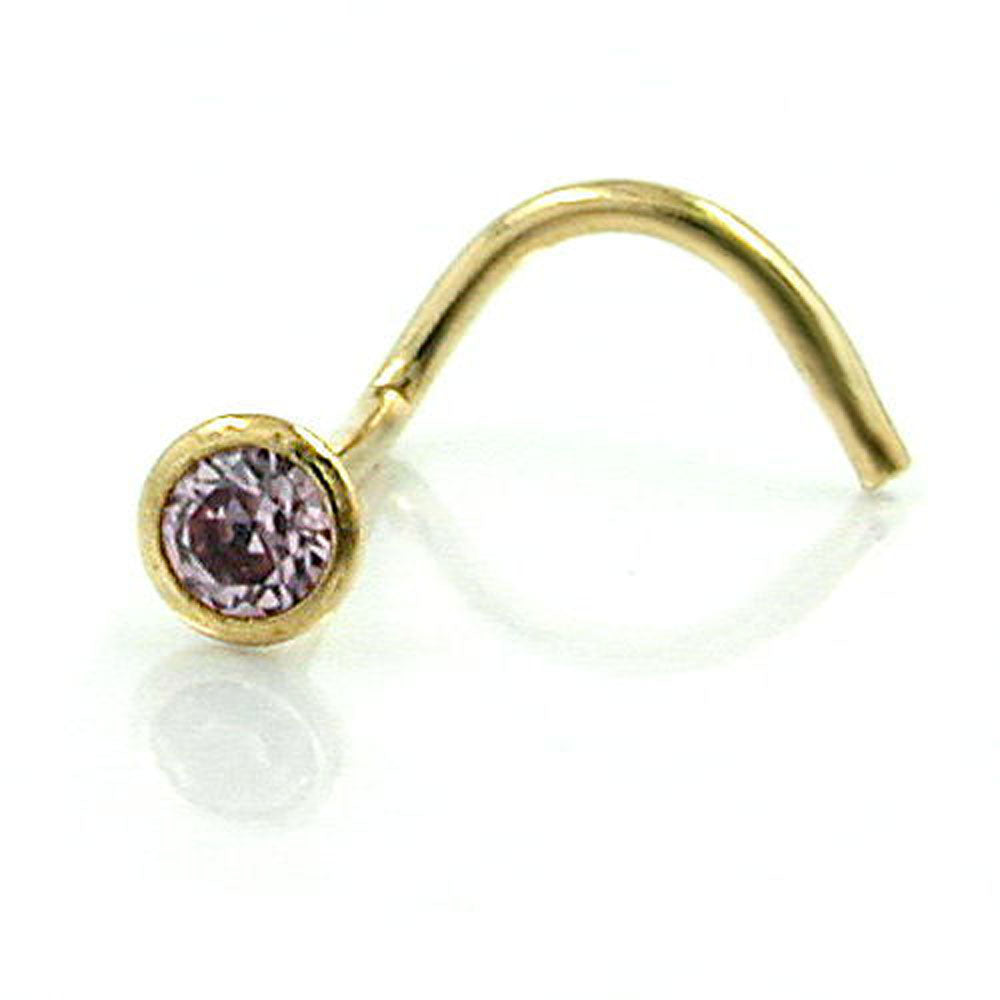 nose screw piercing cubic zirconia rose-pink 18k gold