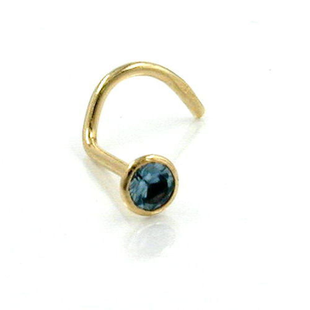 nose screw piercing cubic zirconia aqua 18k gold