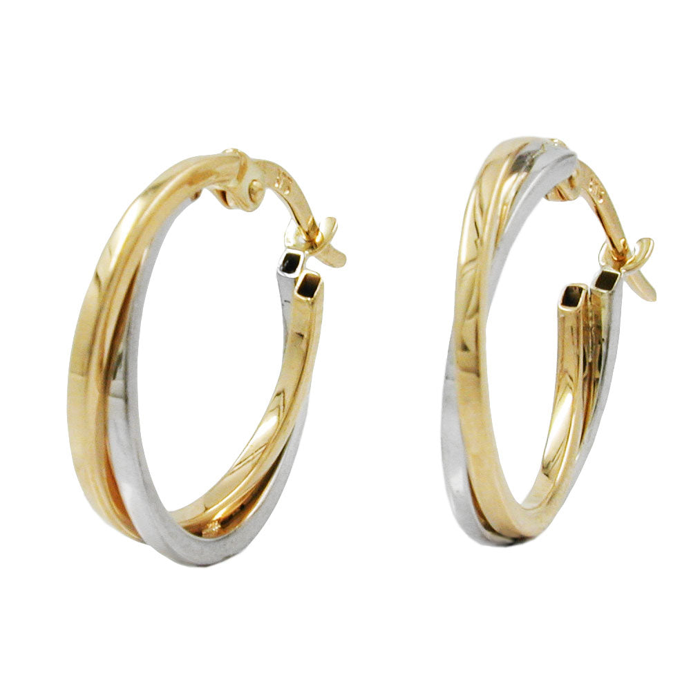 hoop earrings 19x2mm bicolor yellow gold and white gold 9k gold