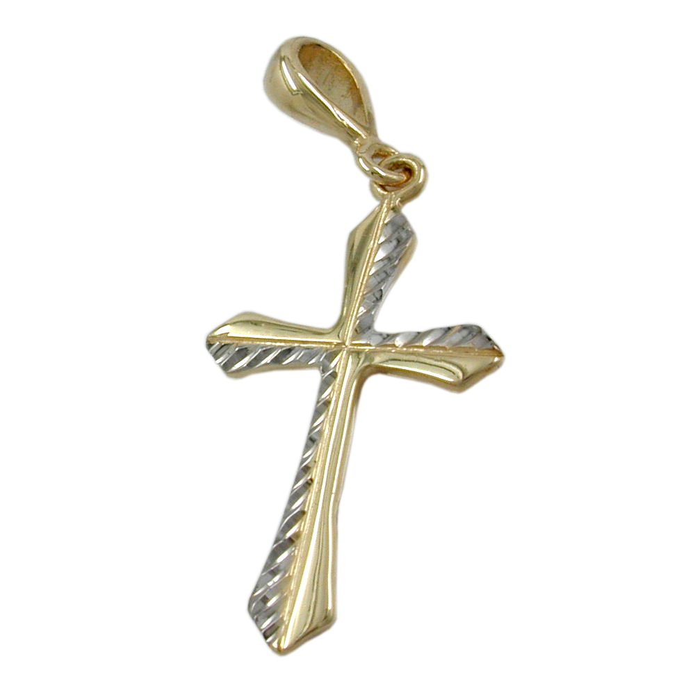 pendant 24x13mm cross bicolor 9k gold