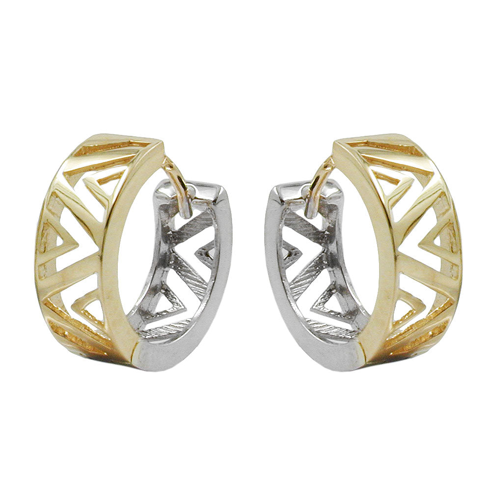 hoop earrings 13x5mm hinged hoops creole bicolor yellow gold and white gold 9k gold