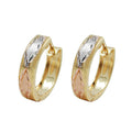 hoop earrings 12x3mm hinged tricolor diamond 9k gold