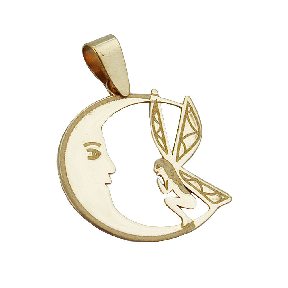 pendant 17x15mm elf in the moon laser engraving 9k gold