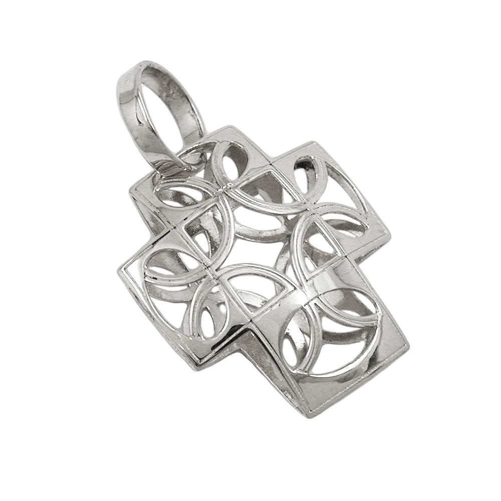 pendant 14x12mm cross filigree domed semi-circle 9k white gold