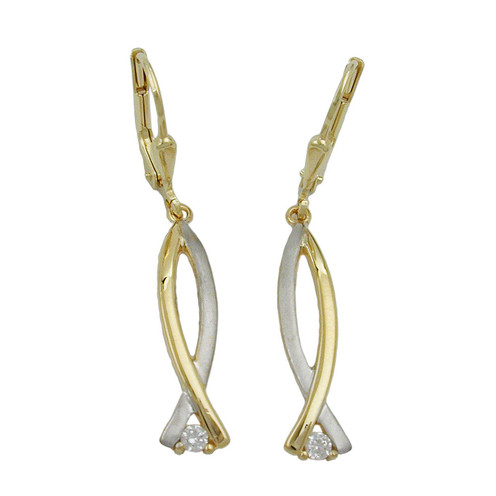 earrings leverback cubic zirconia 9k gold