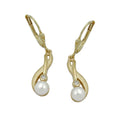 leverback dangle earrings 30x6mm freshwater cultured pearl cubic zirconia 9k gold