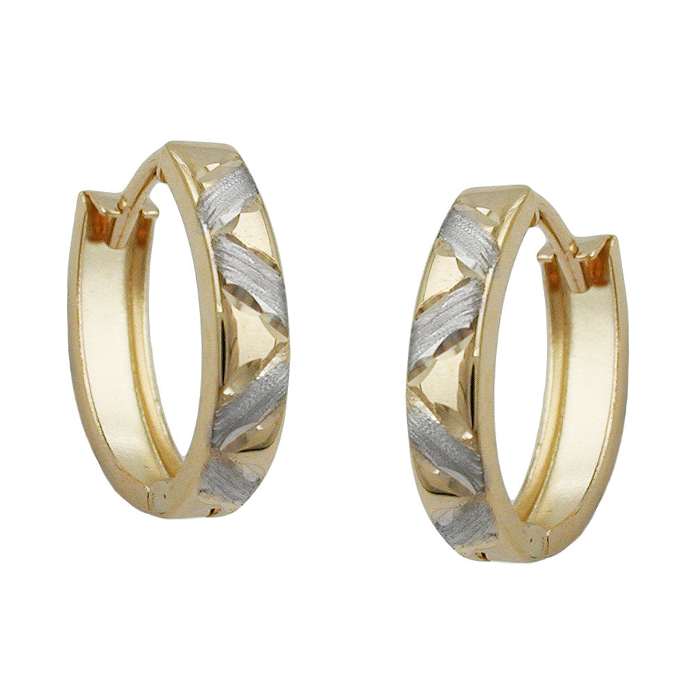 hoop earrings 12x11x3mm flap hinged bicolor rhodium plated 9k gold