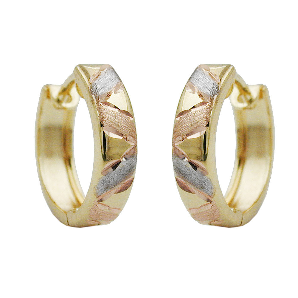 hoop earrings 11,5x3mm hinged tricolor diamond cut 9k gold