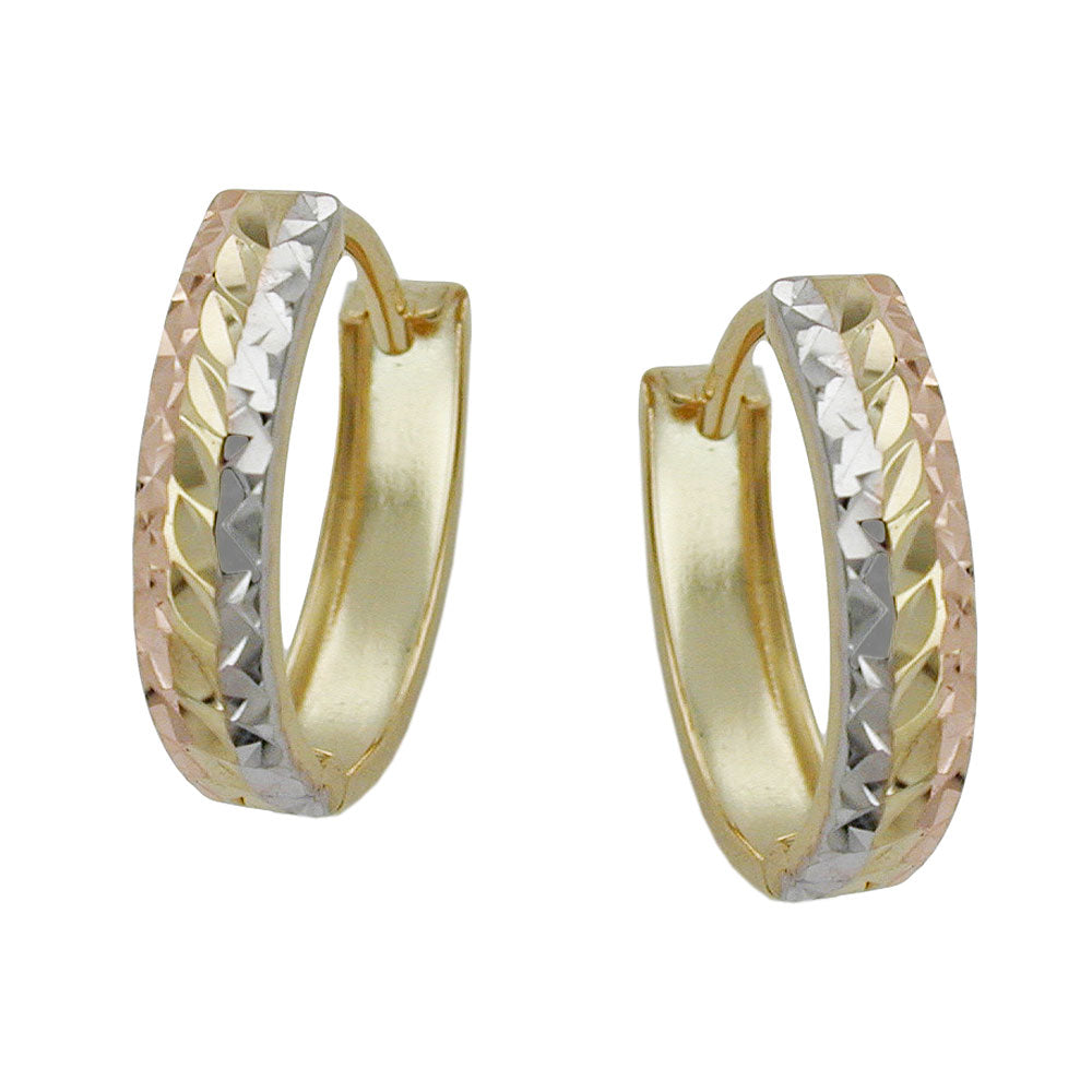 hoop earrings 12x11x3mm hinged tricolor diamond cut 9k gold