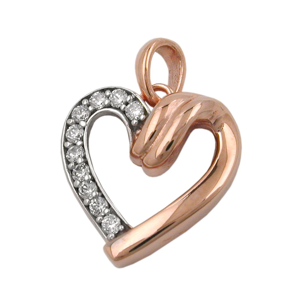 pendant 13mm heart with zirconias bicolor 9k rose gold