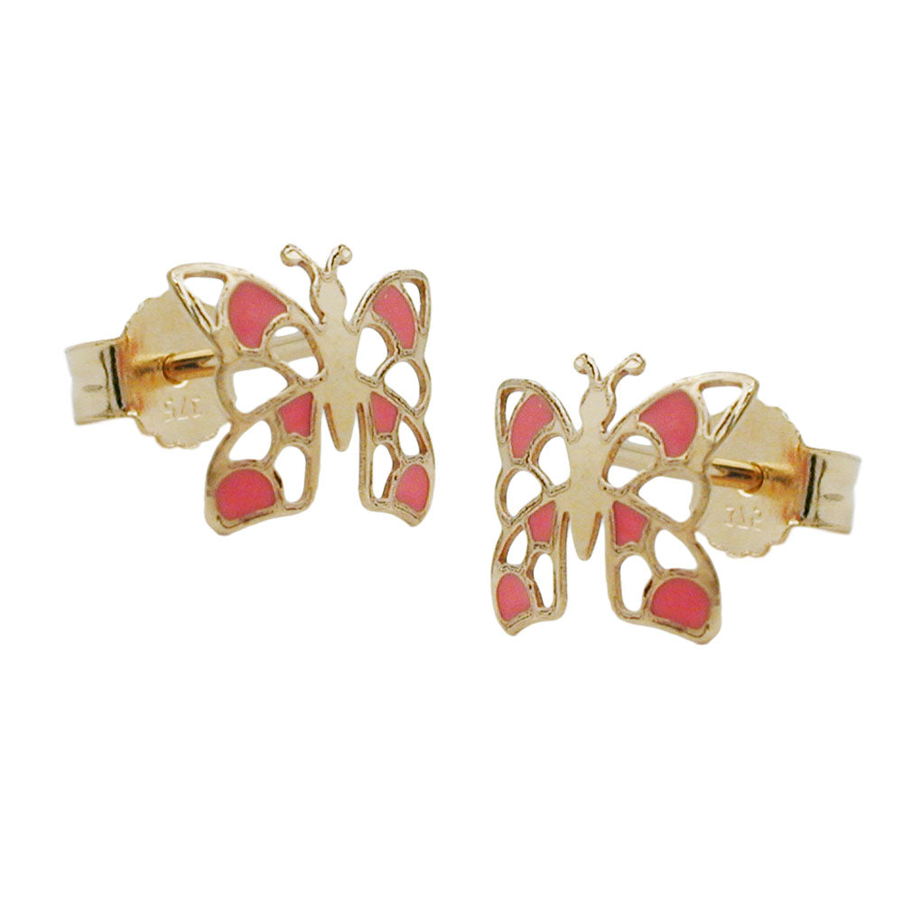 stud earrings 7x8mm butterfly orange 9k gold