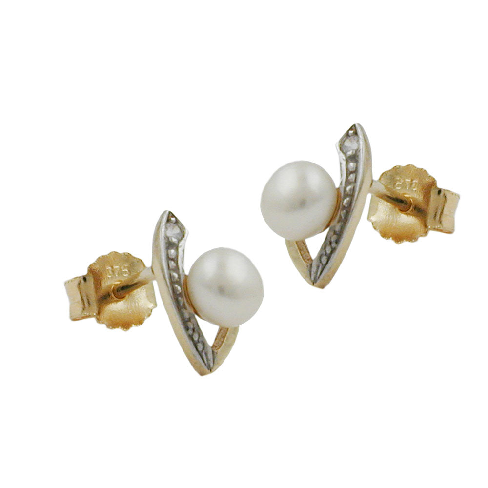 earrings two tone zirconia 9k gold